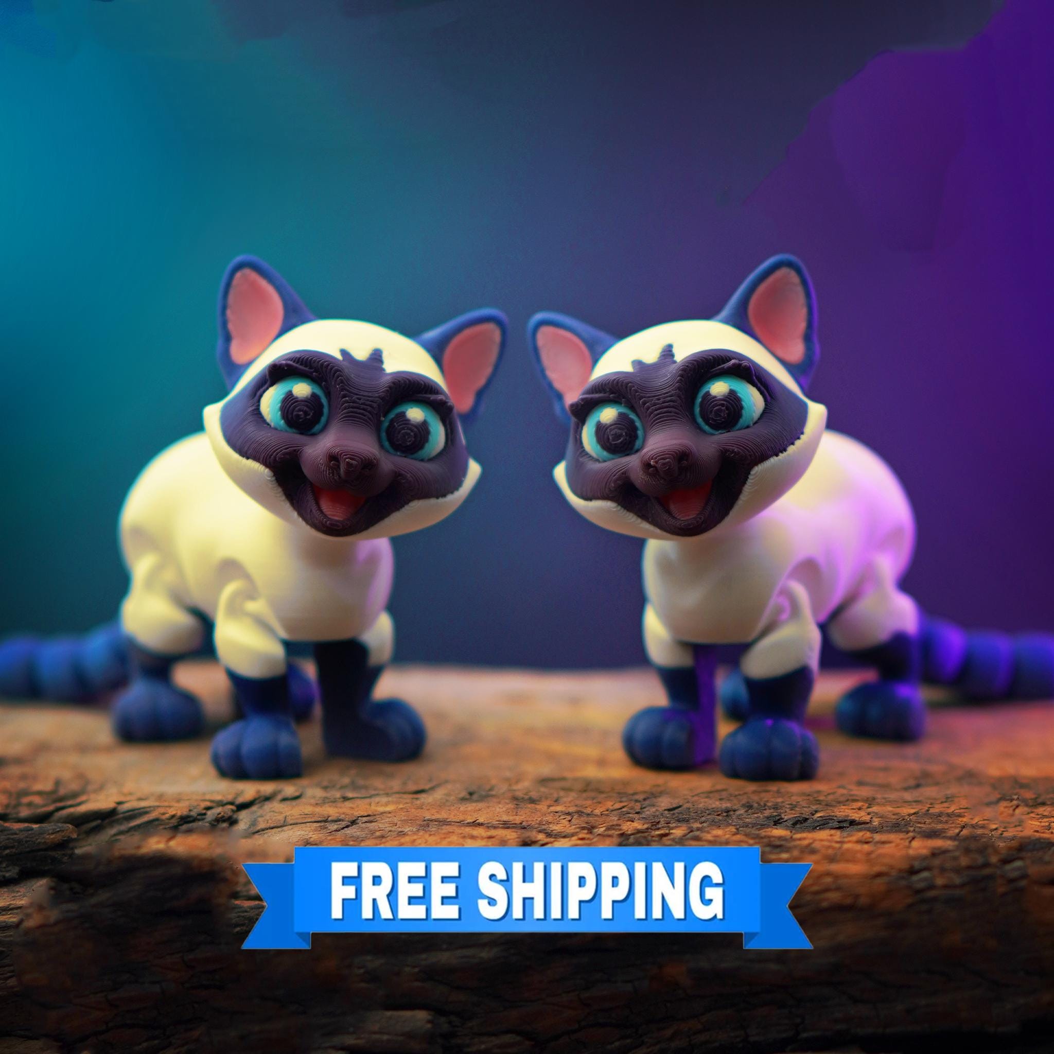 Siamese Cat Figurine, Customizable 3D Printed Cat Decor for Collectors - JM Designs