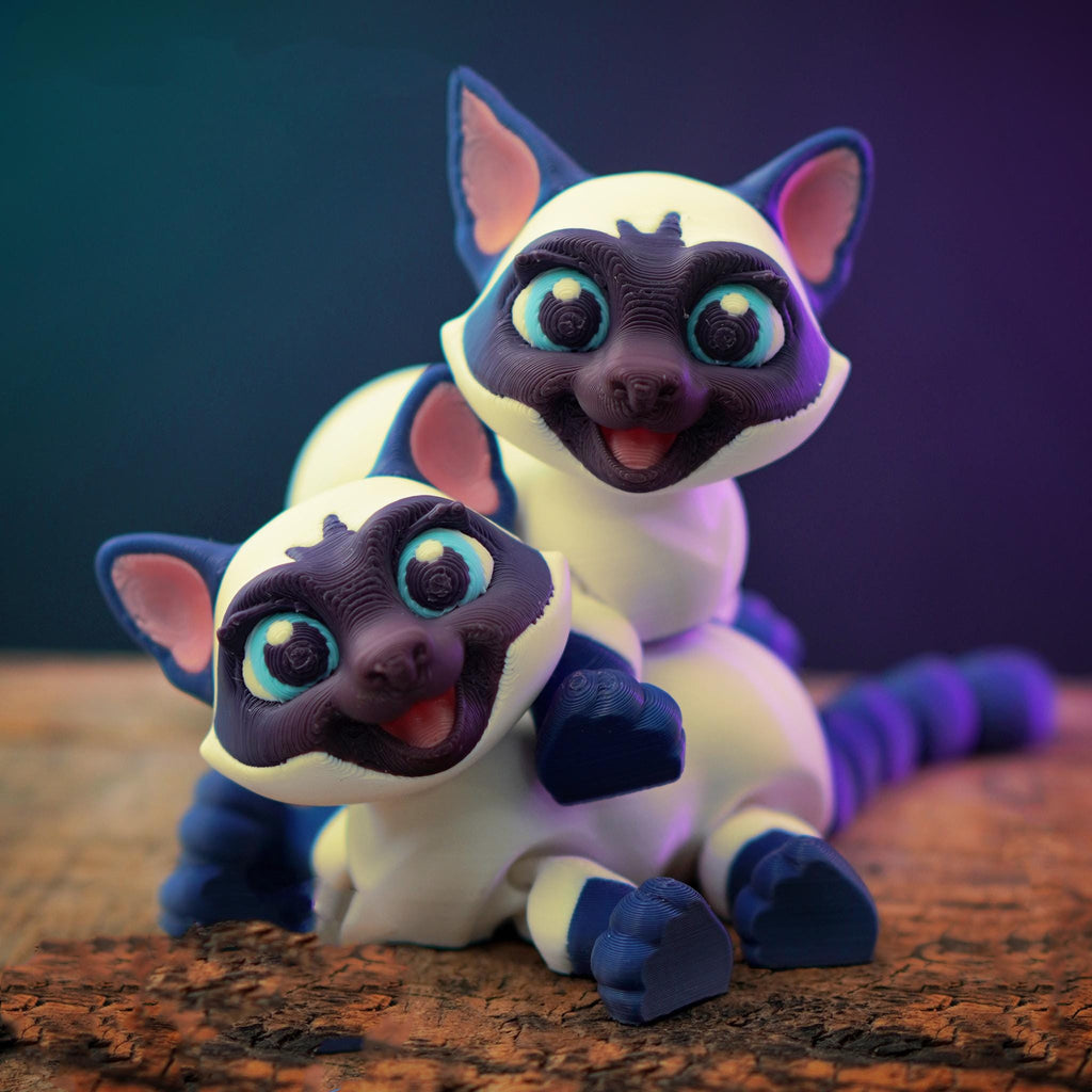Siamese Cat Figurine, Customizable 3D Printed Cat Decor for Collectors - JM Designs