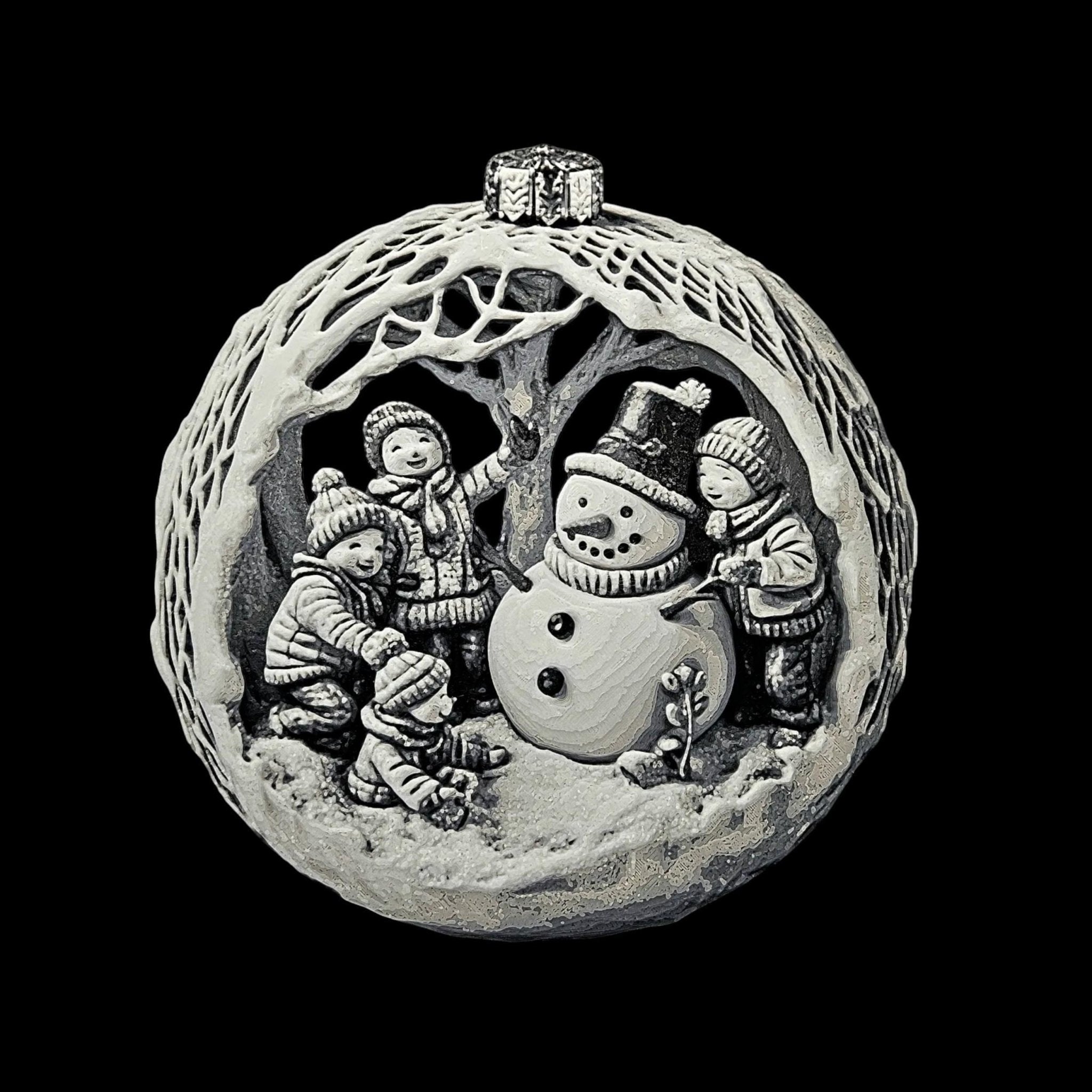 Snowman Ornament, 3D Printed Christmas Bauble with Winter Scene Design - JM Designs