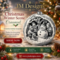 Snowman Ornament, 3D Printed Christmas Bauble with Winter Scene Design - JM Designs