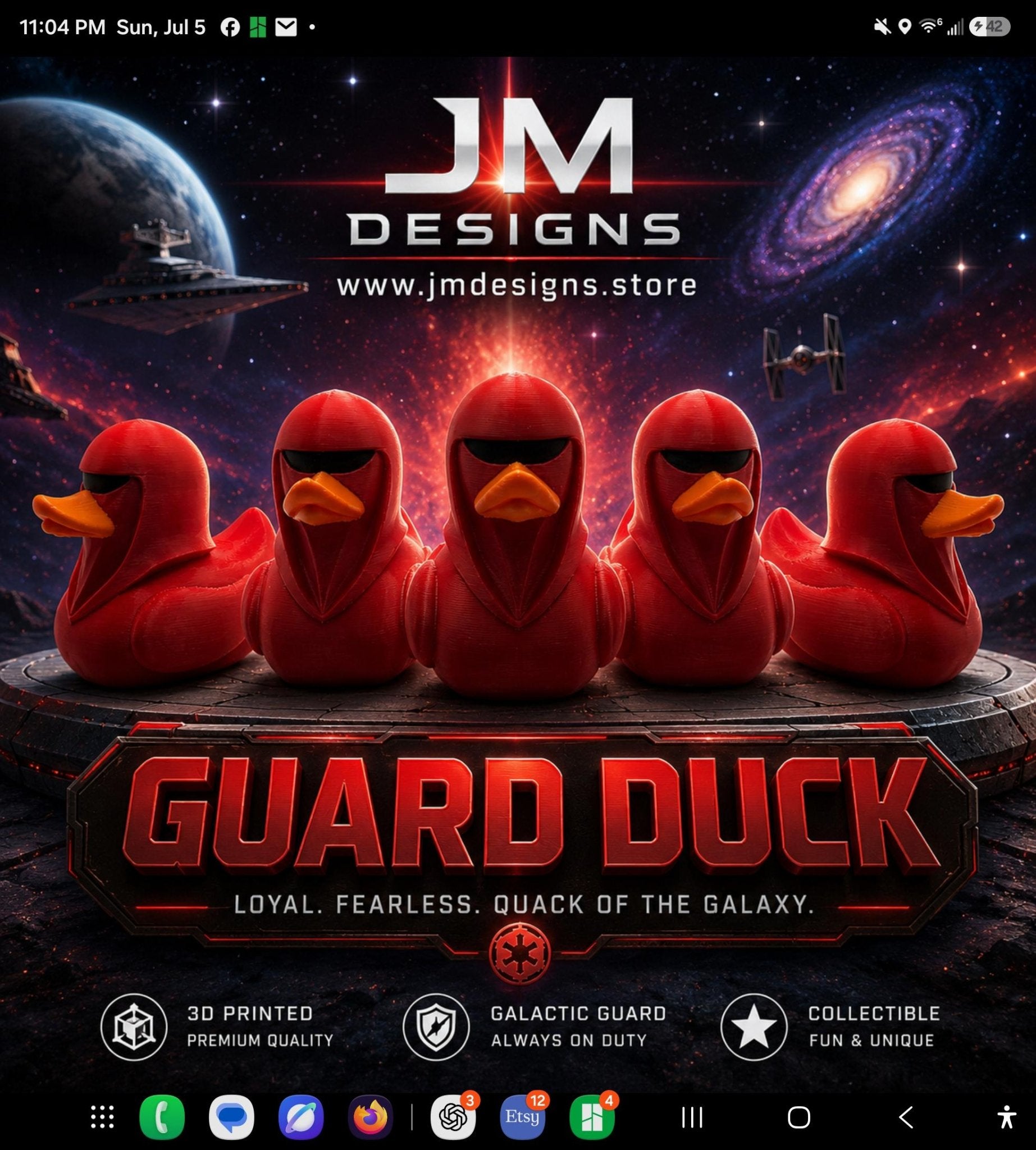 Star Wars Royal Guard Inspired Duck Bathroom Decoration Desk Accessory Nerdy Collectible Figurine - JM Designs