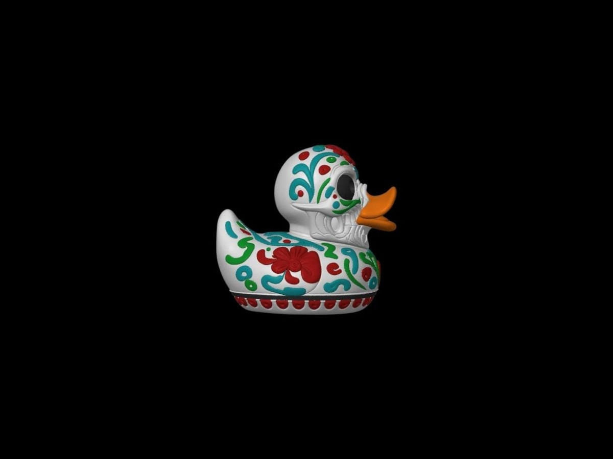 Sugar Skull Duck Bathroom Decor, Colorful Day of the Dead Shelf Ornament - JM Designs