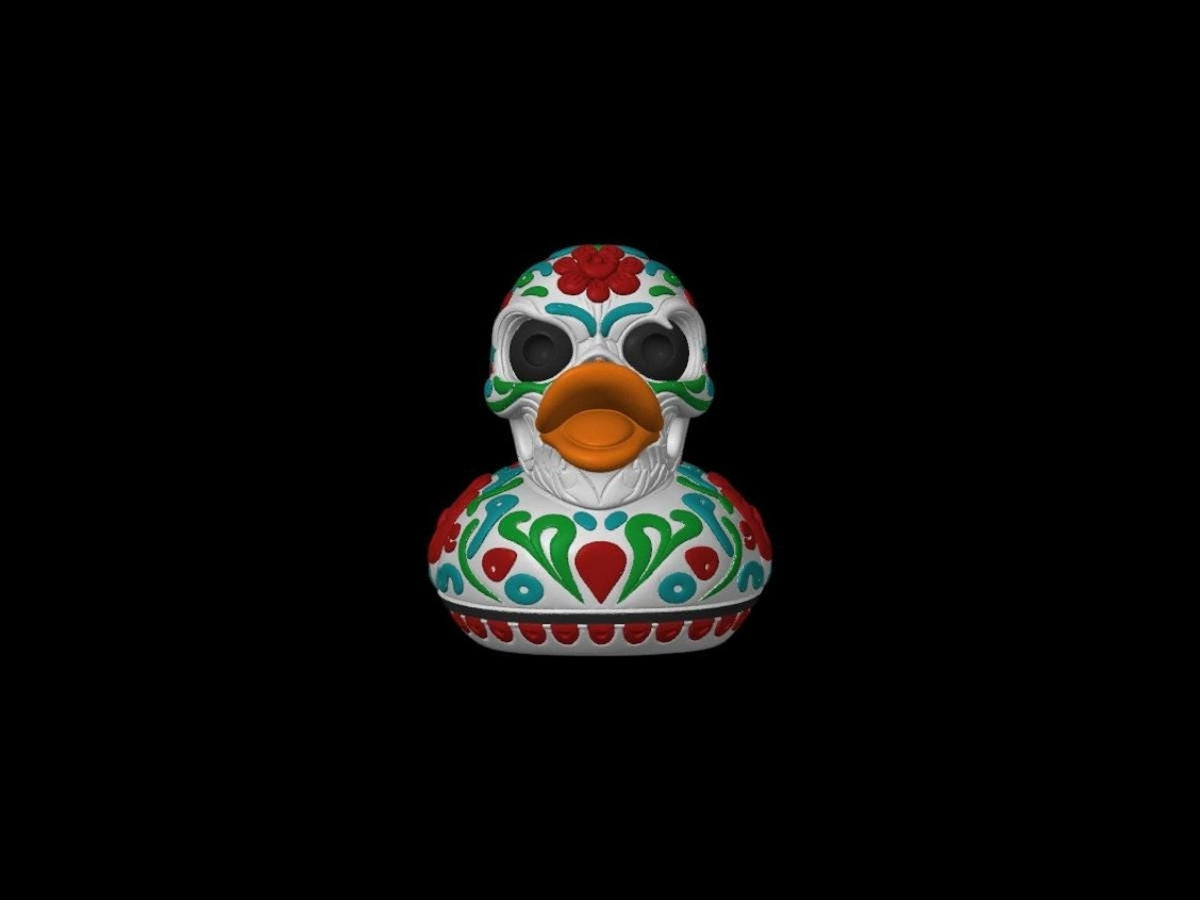 Sugar Skull Duck Bathroom Decor, Colorful Day of the Dead Shelf Ornament - JM Designs
