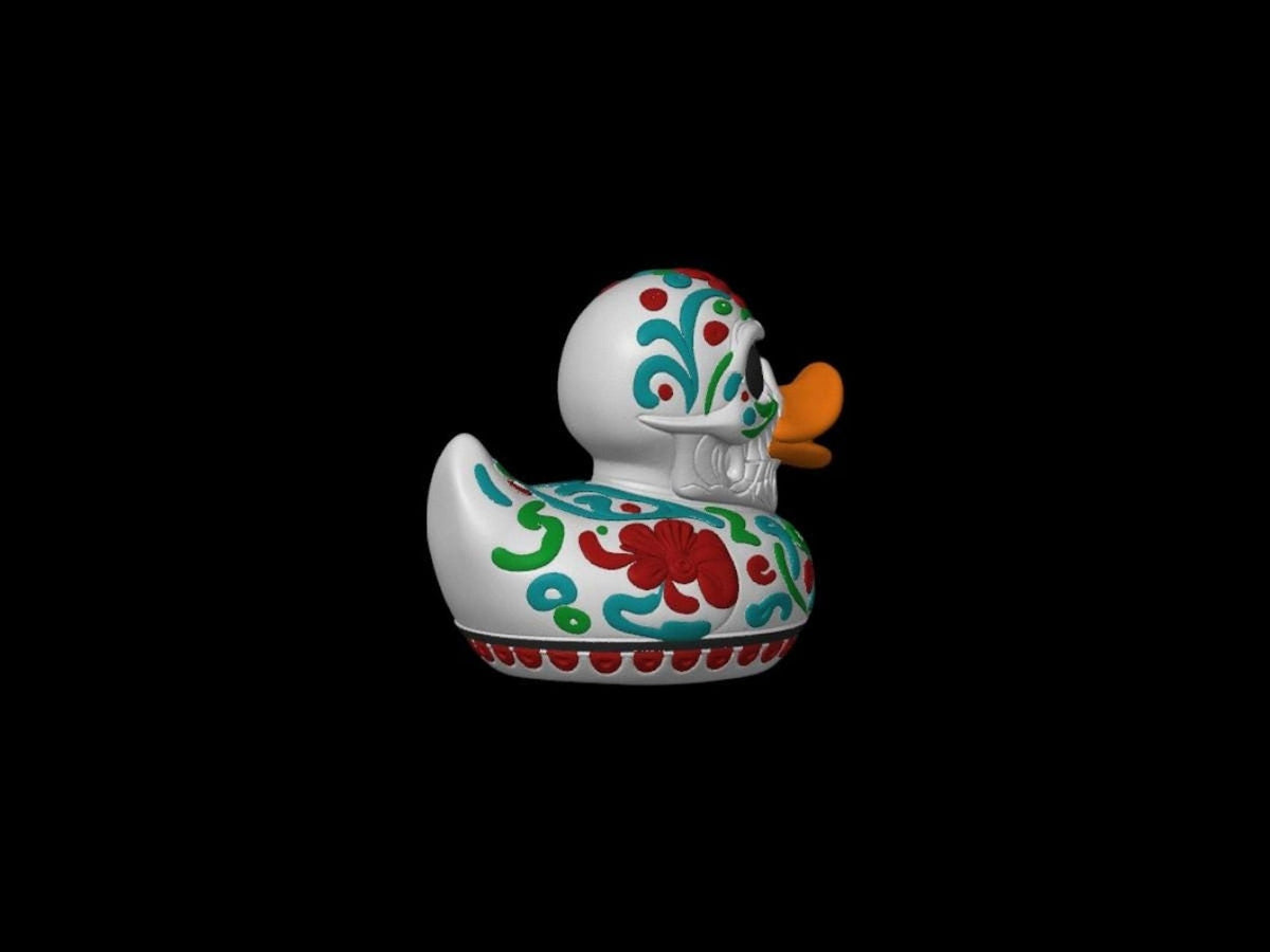 Sugar Skull Duck Bathroom Decor, Colorful Day of the Dead Shelf Ornament - JM Designs