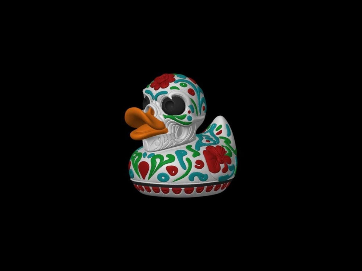 Sugar Skull Duck Bathroom Decor, Colorful Day of the Dead Shelf Ornament - JM Designs