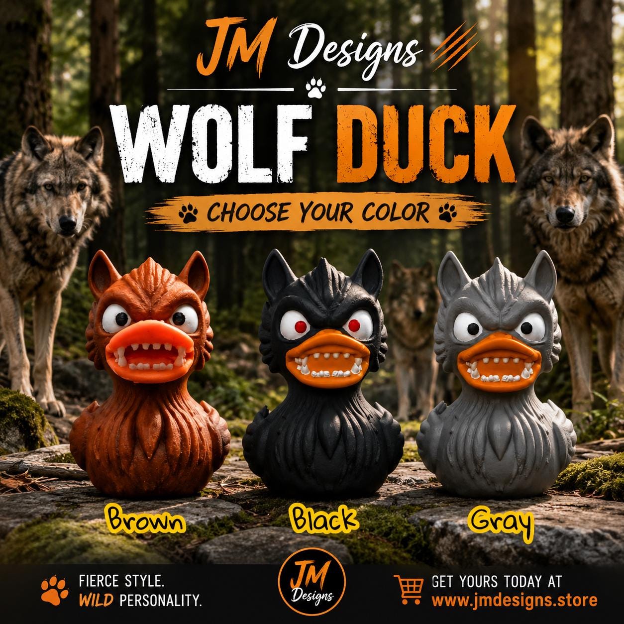 Werewolf Duck Monster Wolf Black, Brown or Grey Dashboard Buddy 3D Printed - JM Designs