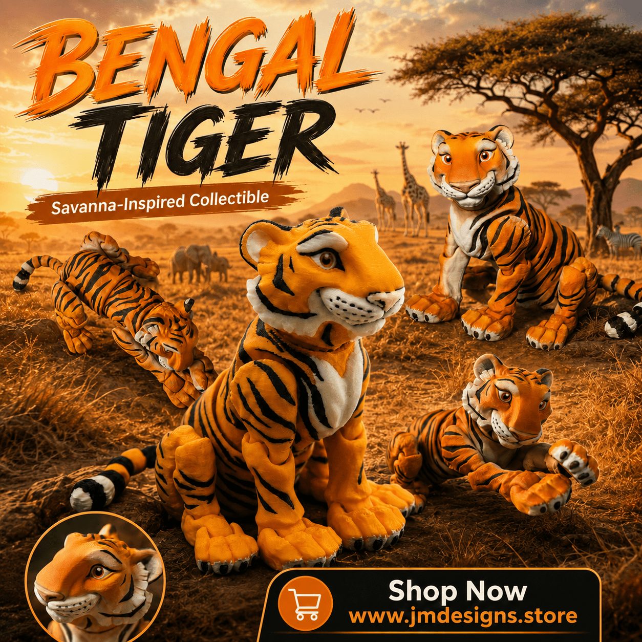 White Bengal Articulated Tiger — Posable Figure - JM Designs