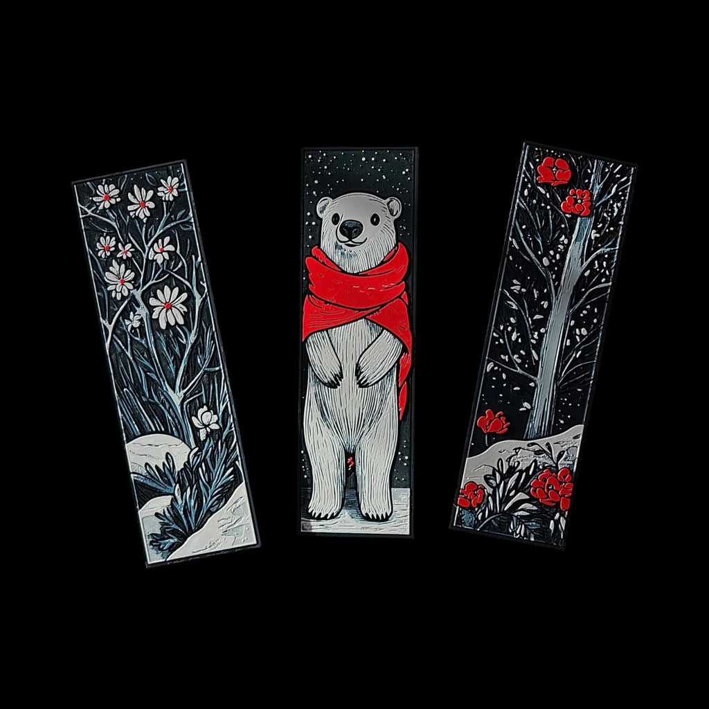 Winter Bookmark Set with Polar Bear Design, Eco-Friendly 3D Printed Page Markers - JM Designs