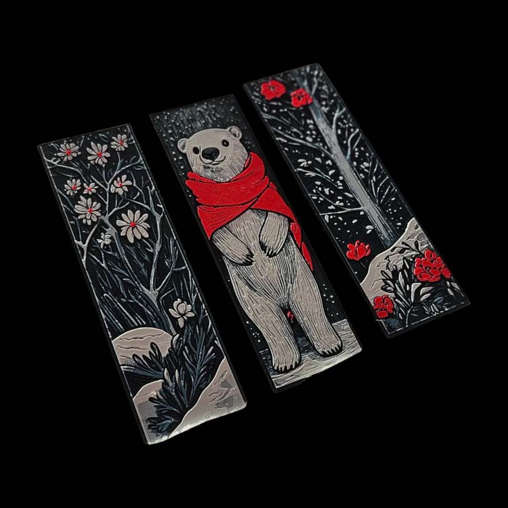 Winter Bookmark Set with Polar Bear Design, Eco-Friendly 3D Printed Page Markers - JM Designs