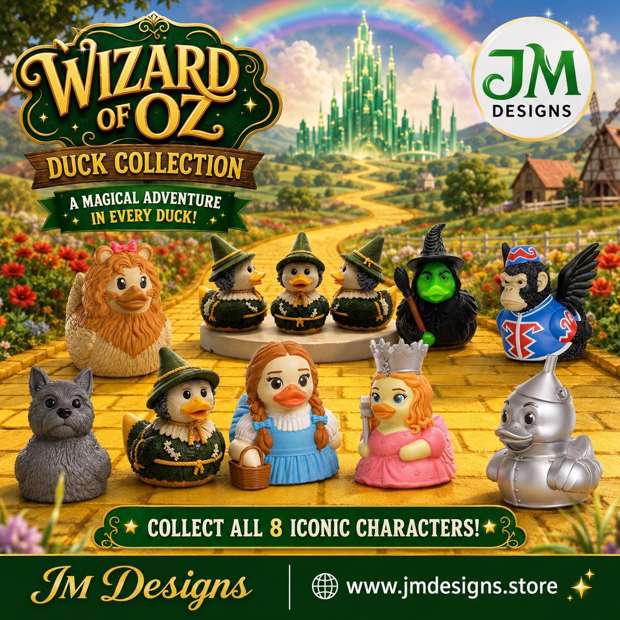 Wizard Oz Inspired Duck Bath Toy Shelf Decoration Desk Display Item Collection Movie Character Figurine Set Fantasy Gift Emerald City - JM Designs